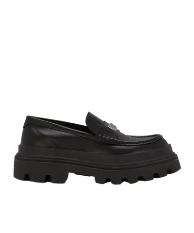 Dolce & Gabbana Logo-plaque Leather Loafers In Black