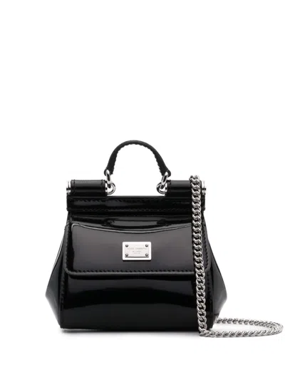 Dolce & Gabbana Women Mini Tote Bag With Logo Plaque In Black