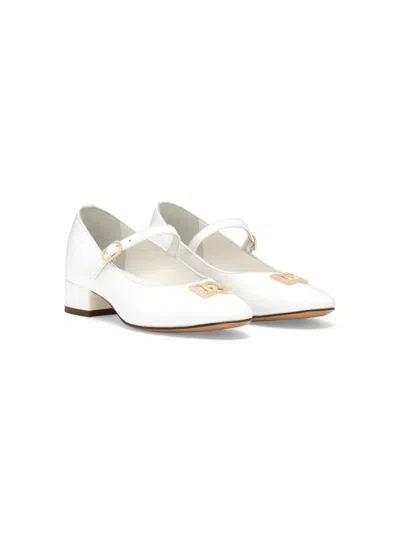 Dolce & Gabbana Kids' Logo-plaque Leather Pumps In White
