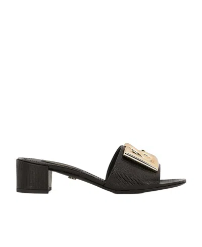 Dolce & Gabbana Iguana-print Calfskin Mules With Dg Logo In Black