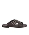 Dolce & Gabbana Black Sandals With Criss Cross Bands And Logo Detail In Leather Man In Black