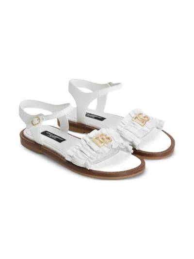 Dolce & Gabbana Kids' Logo-plaque Leather Sandals In White