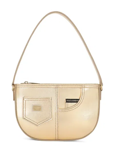 Dolce & Gabbana Kids' Logo-plaque Leather Shoulder Bag In Gold