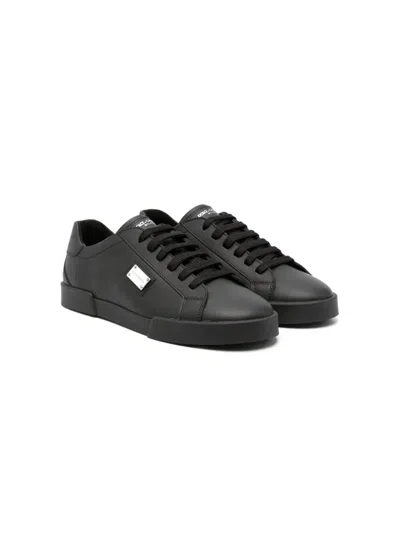 Dolce & Gabbana Kids' Logo Low-cut Sneakers In Black