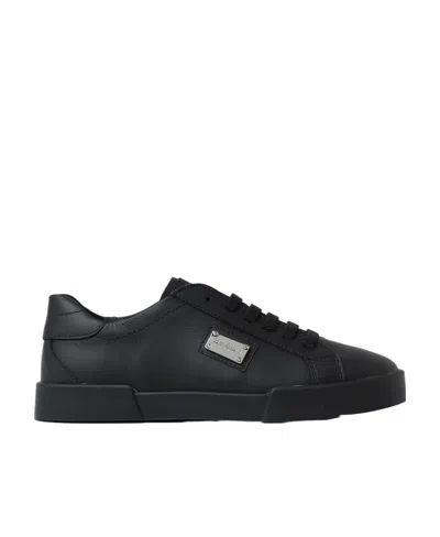 Dolce & Gabbana Kids' Logo-plaque Low-top Sneakers In Black
