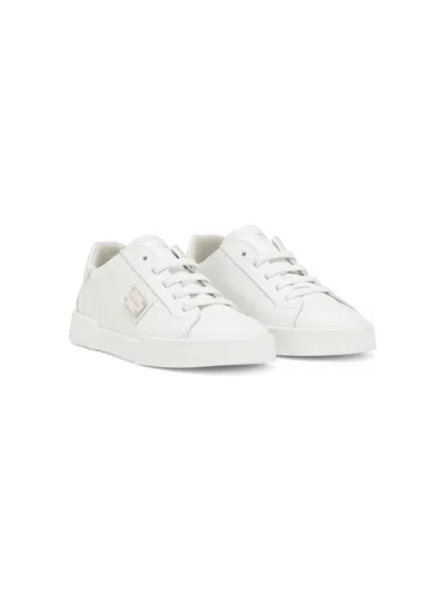 Dolce & Gabbana Kids' Logo-plaque Leather Sneakers In White