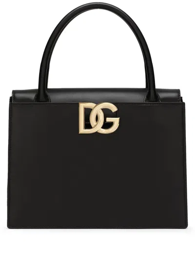 Dolce & Gabbana Logo-plaque Leather Tote Bag In Black