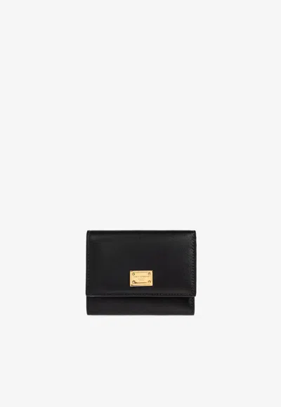 Dolce & Gabbana Logo Plaque Leather Wallet In Black