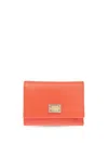 Dolce & Gabbana Tri-fold Logo Plaque Leather Wallet In Orange