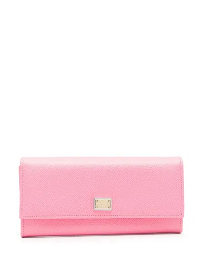 Dolce & Gabbana Logo-plaque Leather Wallet In Pink