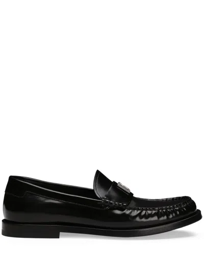 Dolce & Gabbana Dg Medallion Leather Classic Loafers In Black