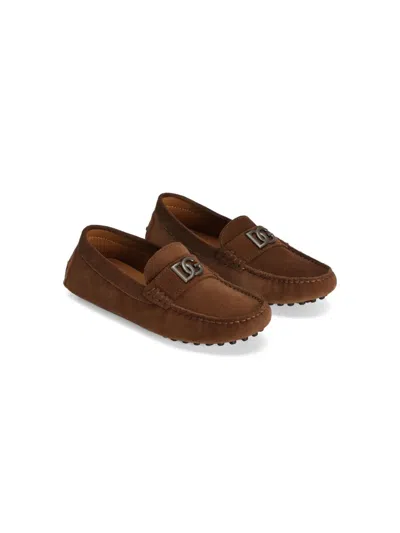 Dolce & Gabbana Kids' Logo-plaque Loafers In Brown