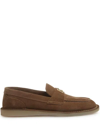 Dolce & Gabbana Logo-plaque Loafers In Brown