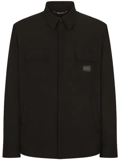 Dolce & Gabbana Logo-plaque Long-sleeve Shirt In Black