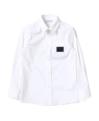 Dolce & Gabbana Logo-plaque Long-sleeve Shirt In White