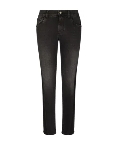 Dolce & Gabbana Logo Plaque Low-rise Skinny Jeans In Black