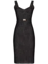 Dolce & Gabbana Logo-plaque Midi Denim Dress In Black