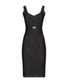 Dolce & Gabbana Logo-plaque Midi Denim Dress In Black