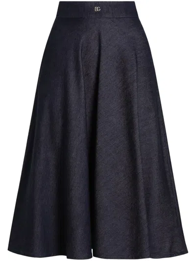 Dolce & Gabbana Logo-plaque Midi Skirt In Black