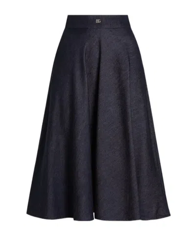 Dolce & Gabbana Logo-plaque Midi Skirt In Blue