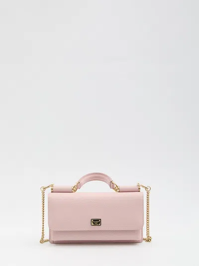 Dolce & Gabbana Mini Tote Bag Calf Leather Chain Handle In Pink