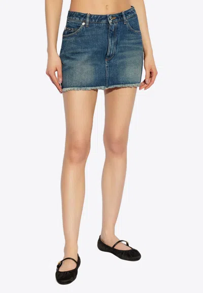 Dolce & Gabbana Logo Plaque Mini Denim Skirt In Blue