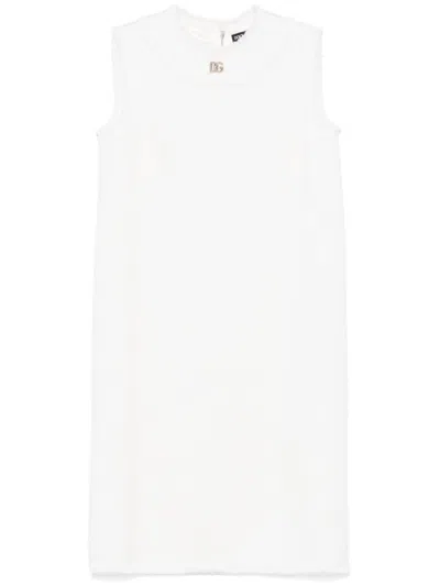 Dolce & Gabbana Logo-plaque Mini Dress In Very Light Creamy White