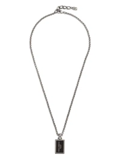 Dolce & Gabbana Logo-plaque Necklace In Silver