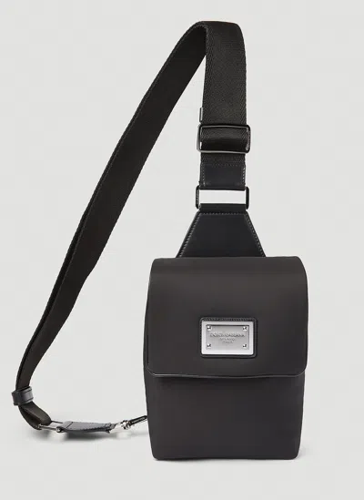 Dolce & Gabbana Logo Plaque Nylon Belt Bag In Black