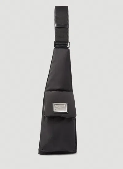 Dolce & Gabbana Logo Plaque Nylon Belt Bag In Black