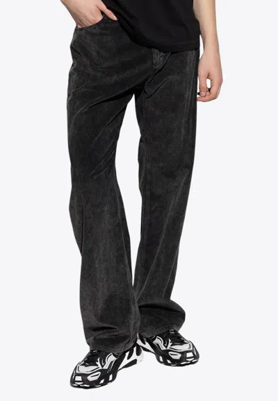 Dolce & Gabbana Logo Plaque Oversized Corduroy Pants In Gray