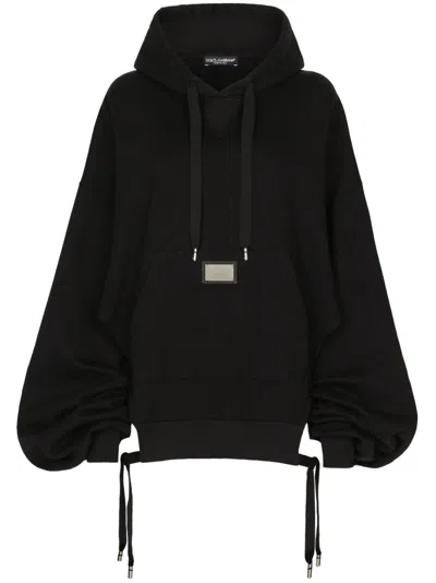Dolce & Gabbana Logo-plaque Oversized Jersey Hoodie In Black