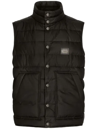 Dolce & Gabbana Logo-plaque Padded Gilet In Black
