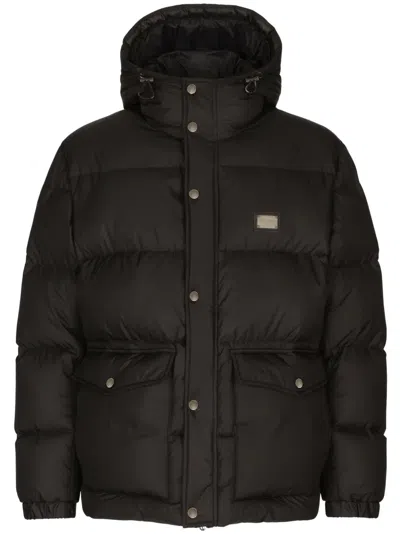 DOLCE & GABBANA LOGO-PLAQUE PADDED HOODED JACKET