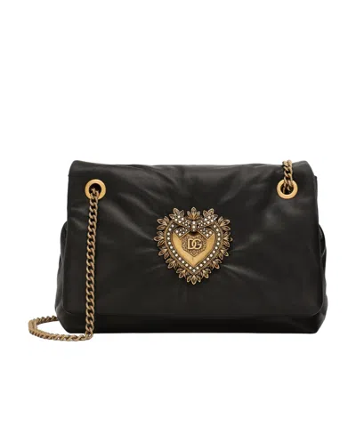 Dolce & Gabbana Medium Devotion Soft Shoulder Bag In Black