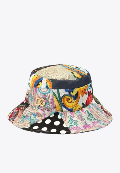 Dolce & Gabbana Logo Plaque Patchwork Bucket Hat In Multi