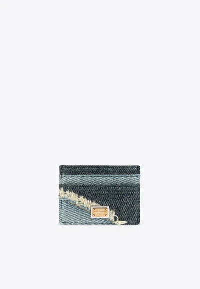 Dolce & Gabbana Logo Plaque Patchwork Denim Cardholder In Blue