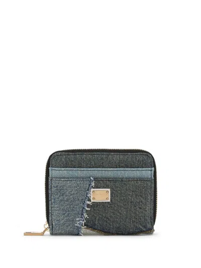 Dolce & Gabbana Logo-plaque Patchwork Wallet In Blue