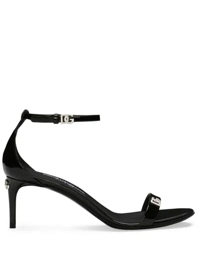 Dolce & Gabbana Dolce&gabbana Black Patent Leather Sandal With Logo In Grey
