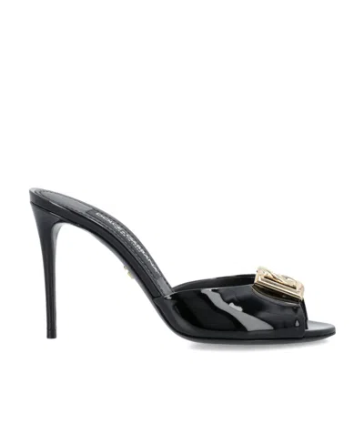 Dolce & Gabbana Dolce  Gabbana Logo Plaque Patent Mules In Black