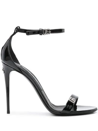 DOLCE & GABBANA LOGO-PLAQUE PATENT SANDALS