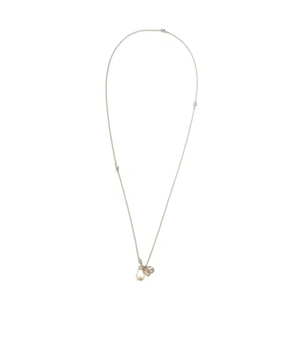 Dolce & Gabbana Logo-plaque Pearl-pendant Necklace In White