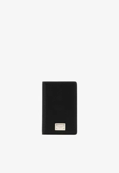 Dolce & Gabbana Logo Plaque Pebbled Leather Long Cardholder In Black