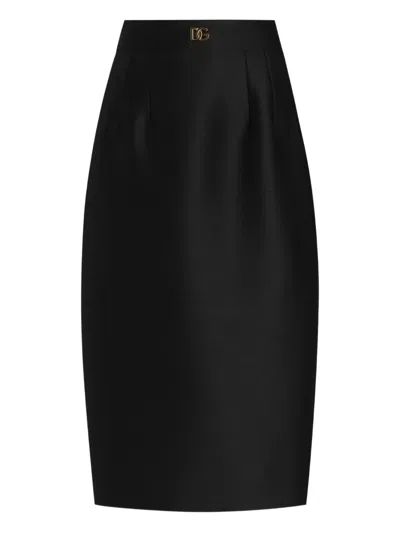 Dolce & Gabbana Logo-plaque Pencil Midi Skirt In Black