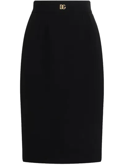 Dolce & Gabbana Logo-plaque Pencil Skirt In Black