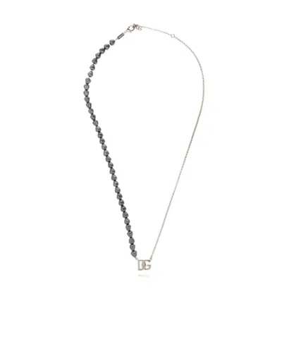 Dolce & Gabbana Logo-plaque Pendant Necklace In Gray