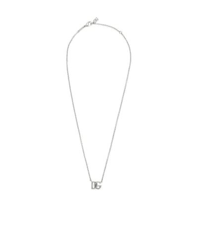 Dolce & Gabbana Logo-plaque Pendant Necklace In White