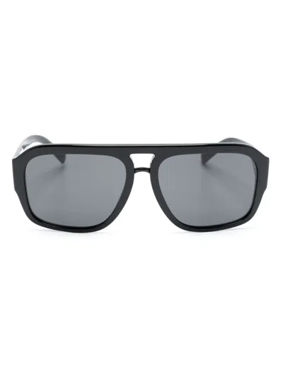 Dolce & Gabbana Logo-plaque Pilot-frame Sunglasses In Black