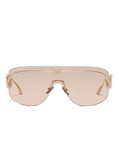 Dolce & Gabbana Logo-plaque Pilot-frame Sunglasses In Gold