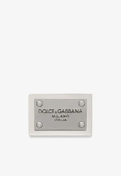 Dolce & Gabbana Logo Plaque Pin Brooch In Silver